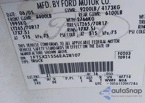 2006 Ford F-250 Lariat/Xl/Xlt from USA, damaged, VIN 1FTSX21556EA28107